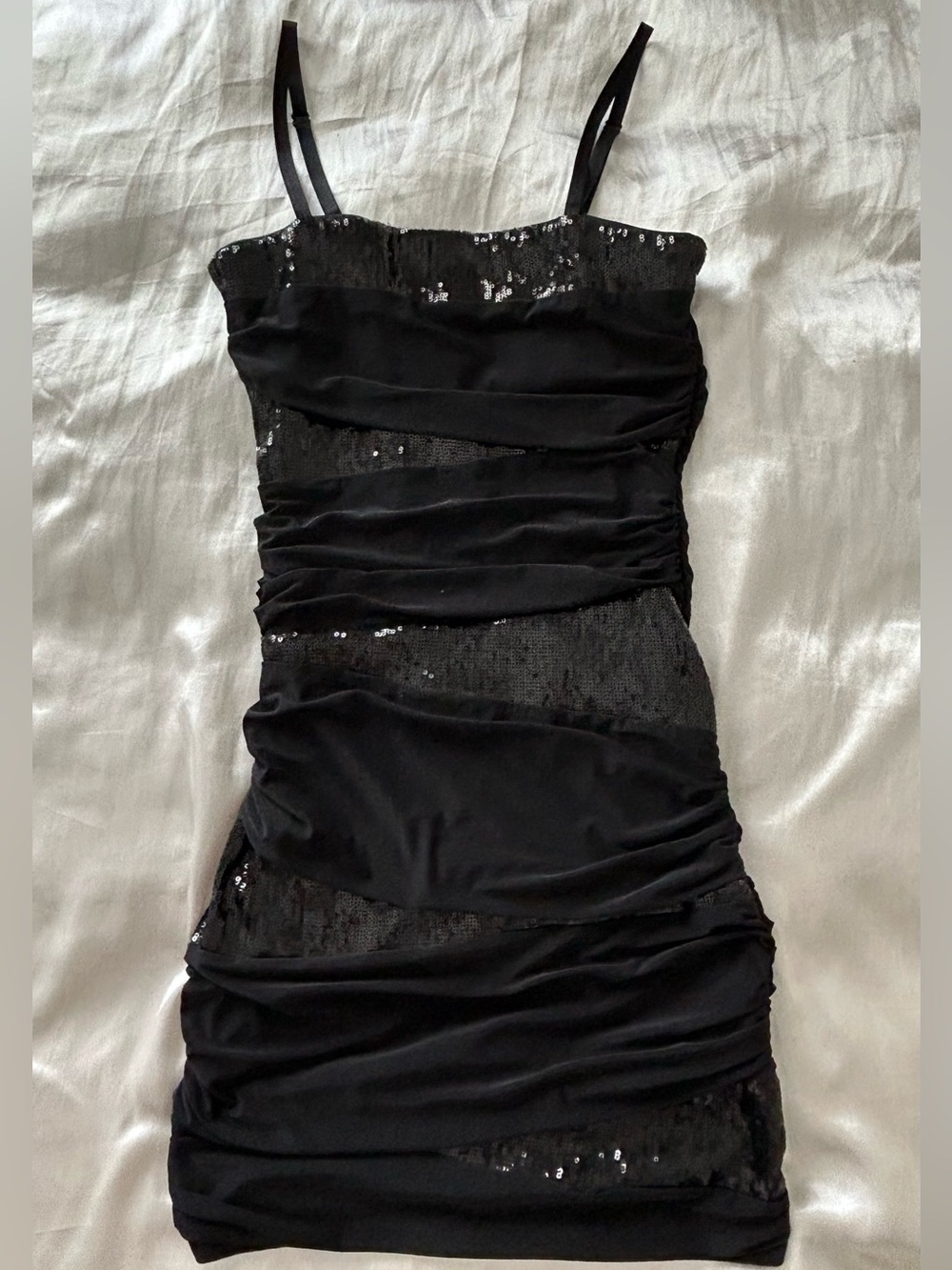 Forever 21 Black Sequin Ruched Mini Dress